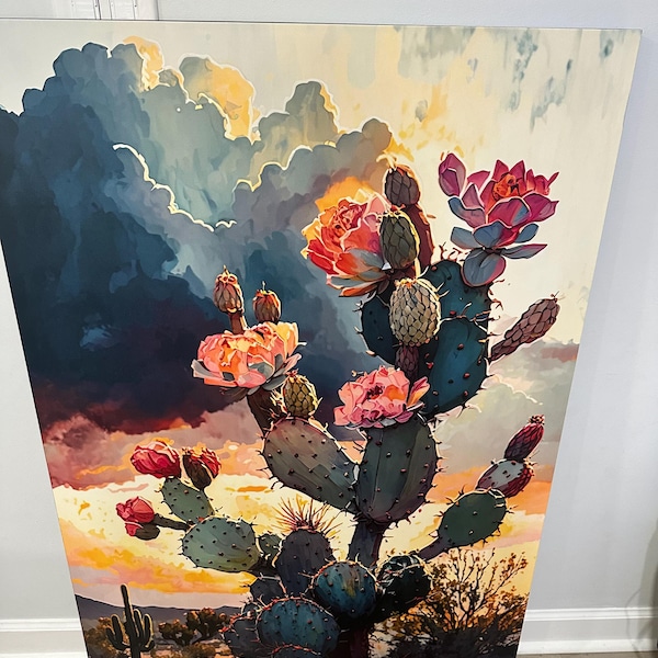 Flower Prickly Pear Cactus Sunset Art Print Watercolor Botanical Desert ...