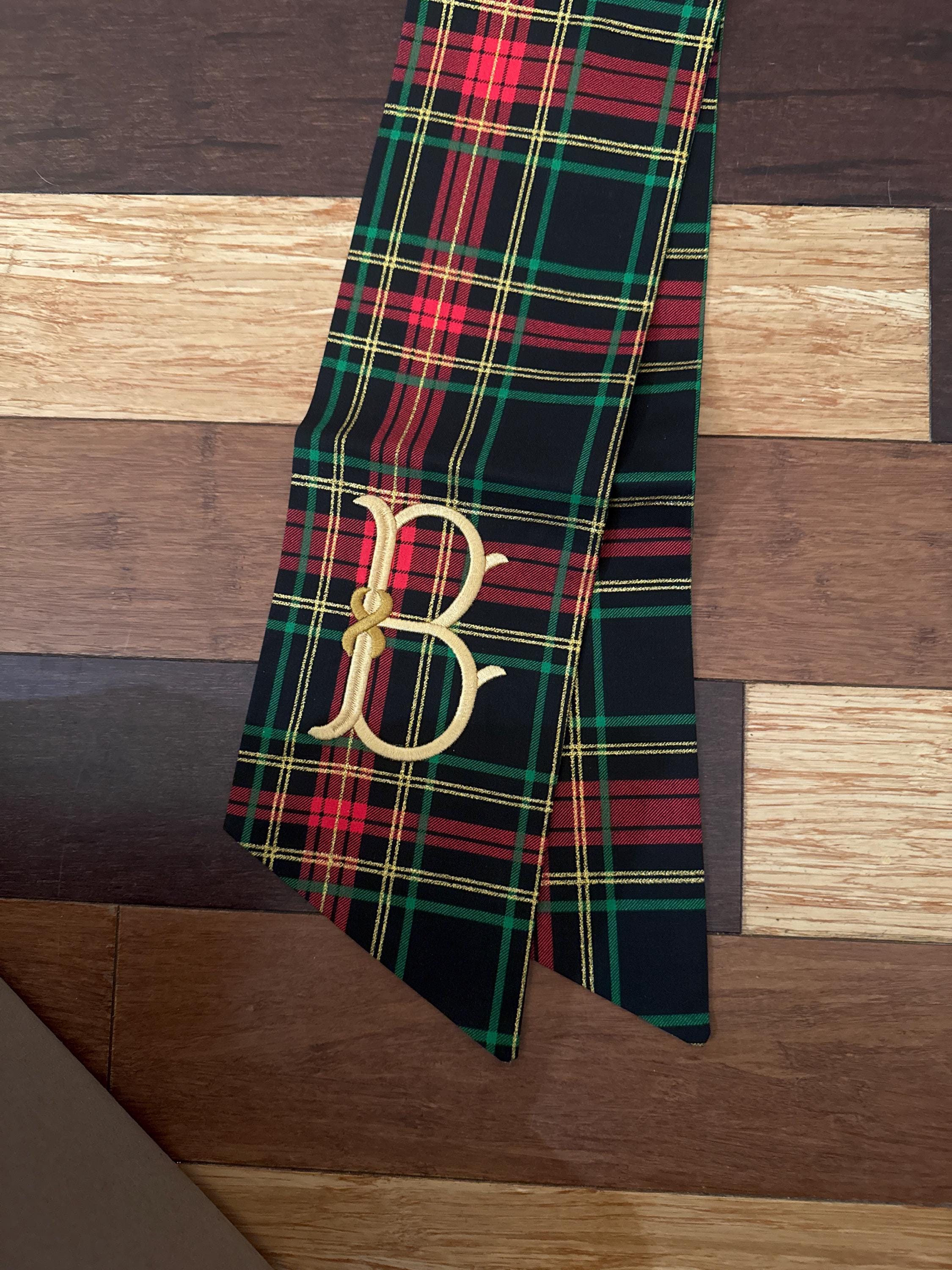 Christmas Tartan Plaid Wreath Sash with Monogram, Wreath Bow, Monogram Front Door, Housewarming Gift, Wedding Decor, Bridal Gift