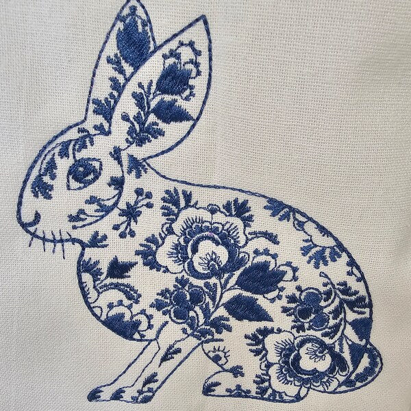 Easter Chinoiserie Bunny for Machine Embroidery Blue and White Spring ...