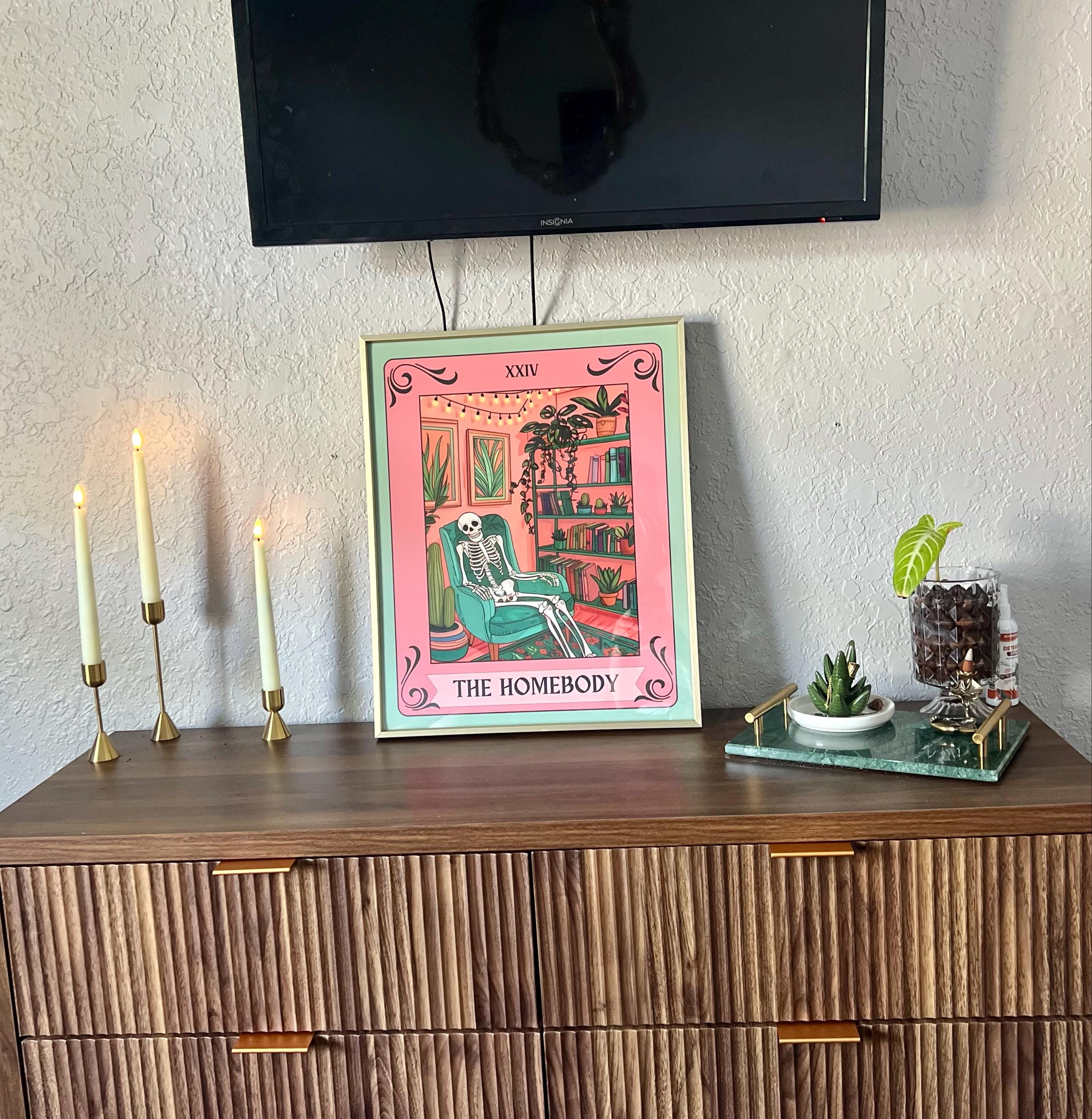 The Homebody Tarot Card - The Homebody Club Print - Spooky Print - Living Room Print - Cute Skeleton Print - Cute Spooky Print - Tarot Card