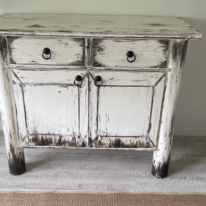 Rustic Whitewashed Pine Wood Dresser: Chippy Distressed Furniture