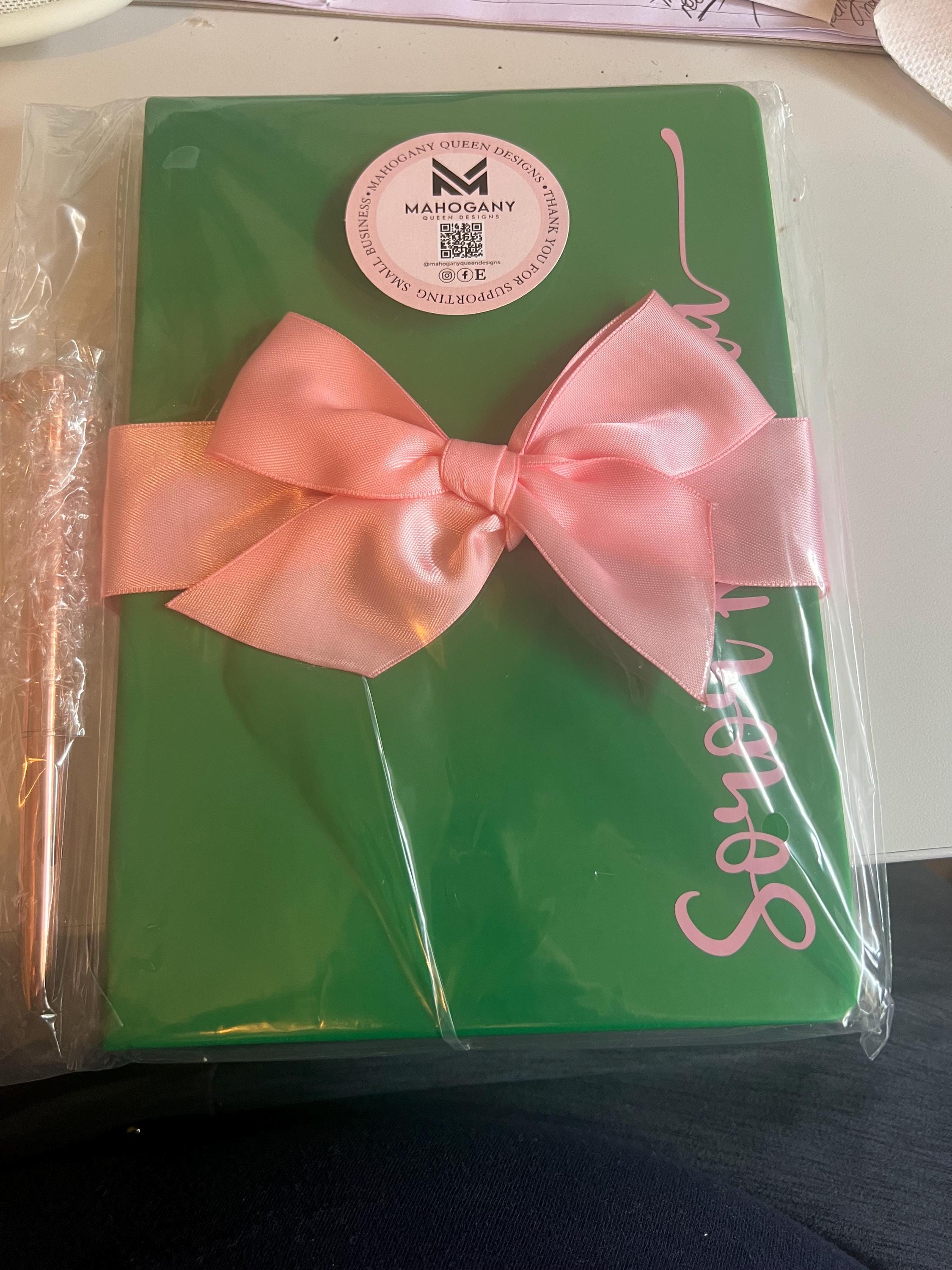 Personalized Journal, Green and Pink, Notebook, Custom Journal, Custom Notebook, Sorority Gift, Journaling, AKA, Alpha, Kappa, Soror