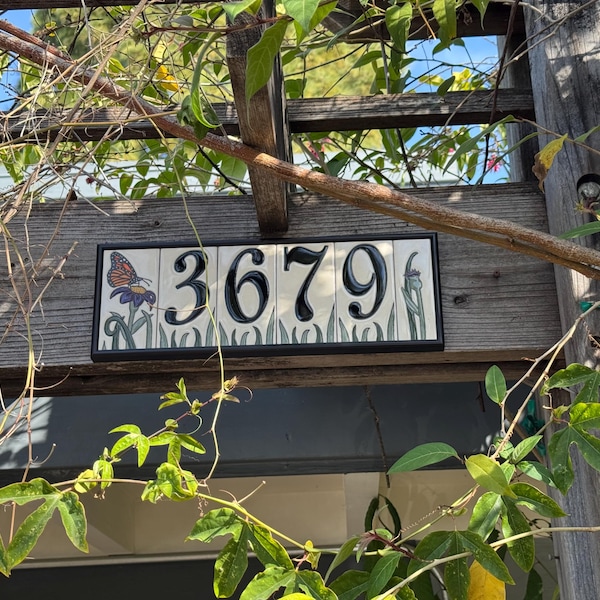 House Numbers Butterfly Tiles Ceramic Framed Set - Address Tiles ...