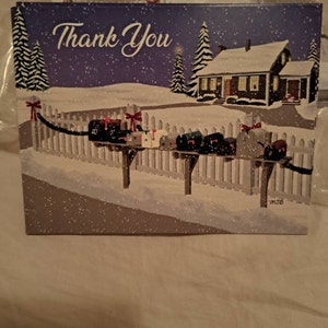 022TY Snowy Rural Postal Scene Thank You Postcards , for mail carriers to give their customers, letter carriers