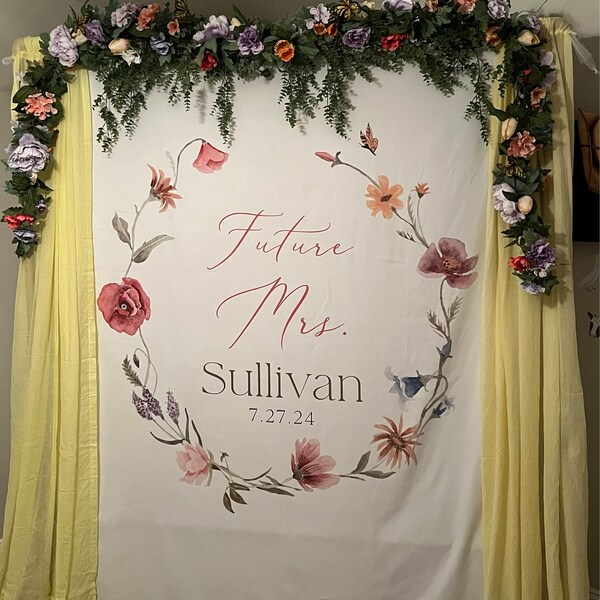 Future Mrs Backdrop, Wildflower Bridal Shower Decor, Boho Bridal Shower ...