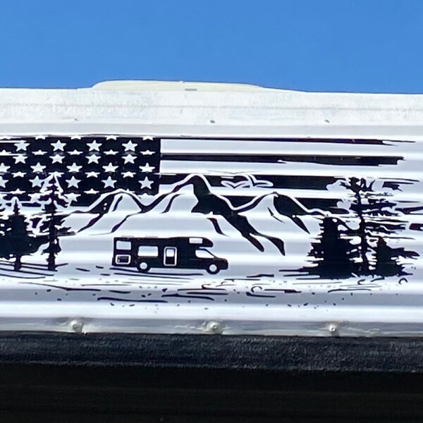 Patriotic RV Decal: Distressed American Flag, Mountain Scene - Etsy