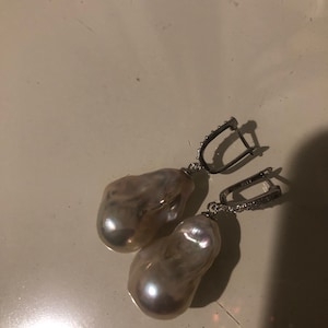 Large baroque pearl earrings,large pearl earrings,jumbo flameball pearl earrings,natural metallic pearl earrings,huge fireball pearl earings