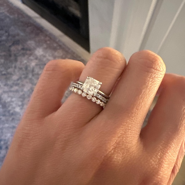 3MM Round Moissanite Open Notch Bubble Set Wedding Matching Band for ...