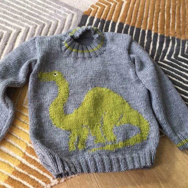 Knitting Pattern for Sweater with Dinosaur 26 years, Jumper Knitting