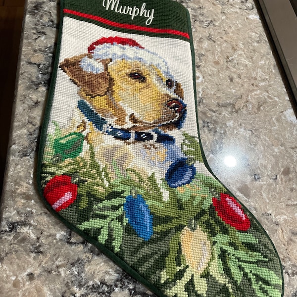 Yellow Lab Dog Stocking Personalized Needlepoint Christmas Stockings