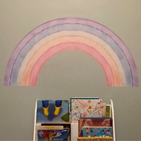 Bedroom Rainbow Wall Decal, Watercolor Bedroom Wall Art, Pastel Nursery ...