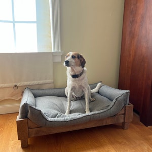 Gallery Detail: Customizable Raised Wooden Dog Bed Mid Century Modern Elevated Pet
