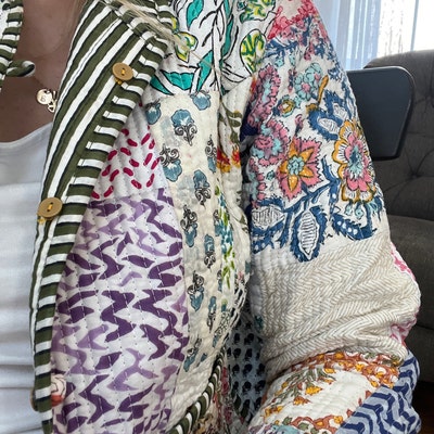 Reversible Short Jacket with Floral hand crafted dhabu block print