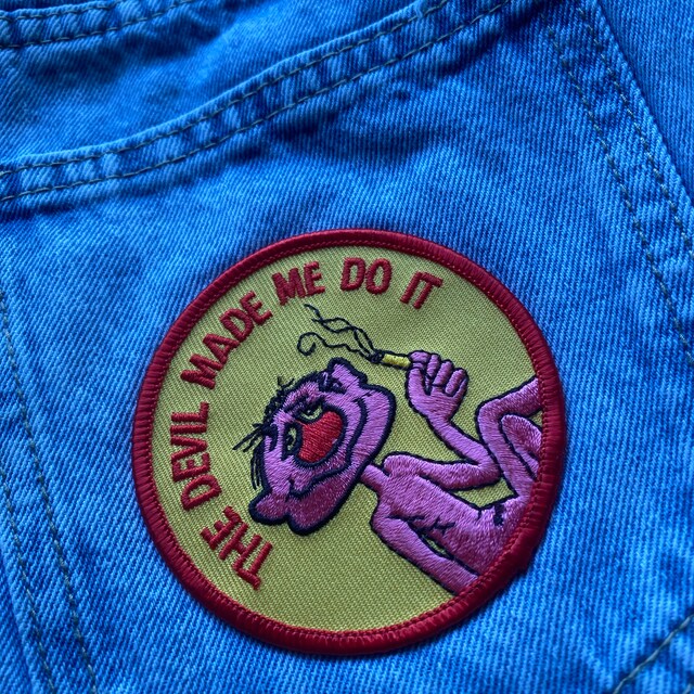 Vintage 70s the Devil Made Me Do It Iron on Embroidered Patch 3