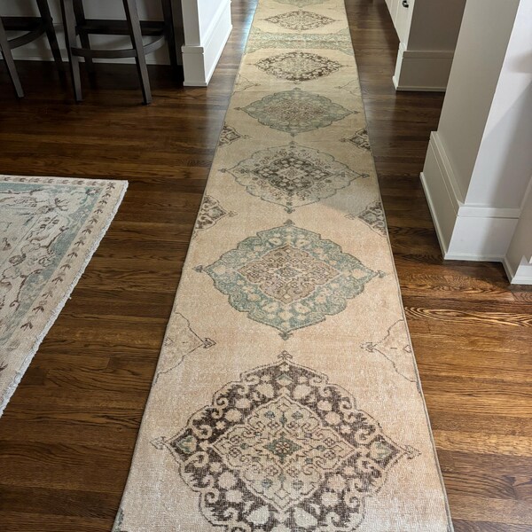Brown Turkish Rug, Vintage Kitchen Rug, Small Oushak Runner Rug ...