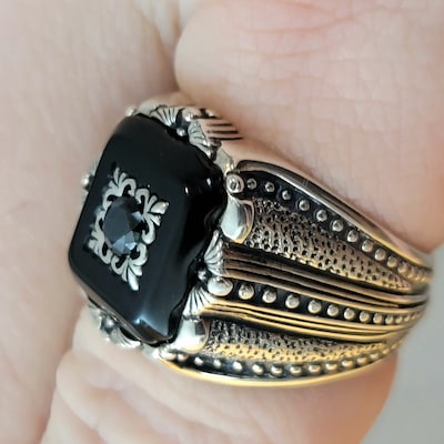 Lion Silver Men's Ring Oval Onyx Lion Head Ring Oxidized - Etsy