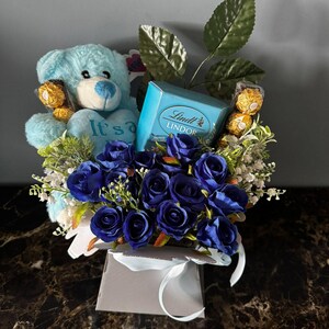 Chocolate Bouquet Baby Boy Blue Salted Caramel Lindt Ferrero Silk