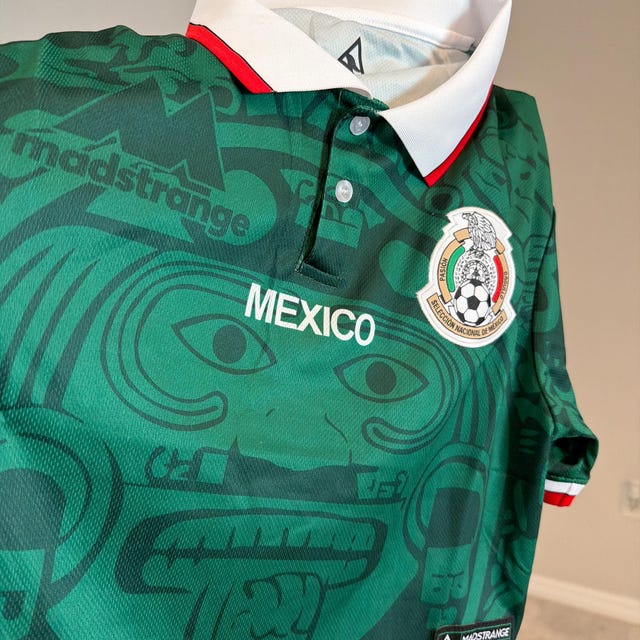 Green Madstrange Mexico Soccer Jersey 1998 Calendario Azteca Crop