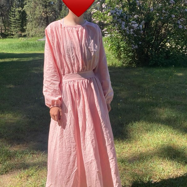 Romantic Linen Cottagecore Dress, Vintage Long Sleeve Prairie Dress ...