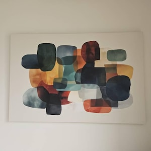 Beáta's Mid-Century Modern Canvas Print, Geometric Color Block Wall Art canvas print in their home — Antarmada