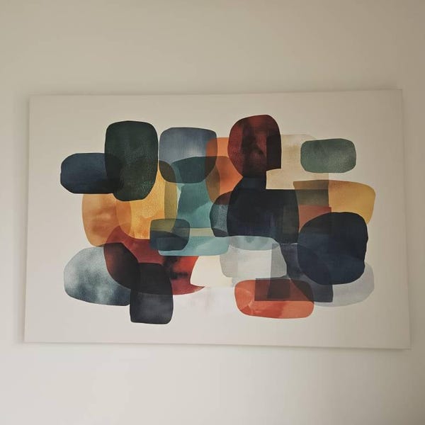 Beáta's Mid-Century Modern Canvas Print, Geometric Color Block Wall Art canvas print in their home — Antarmada