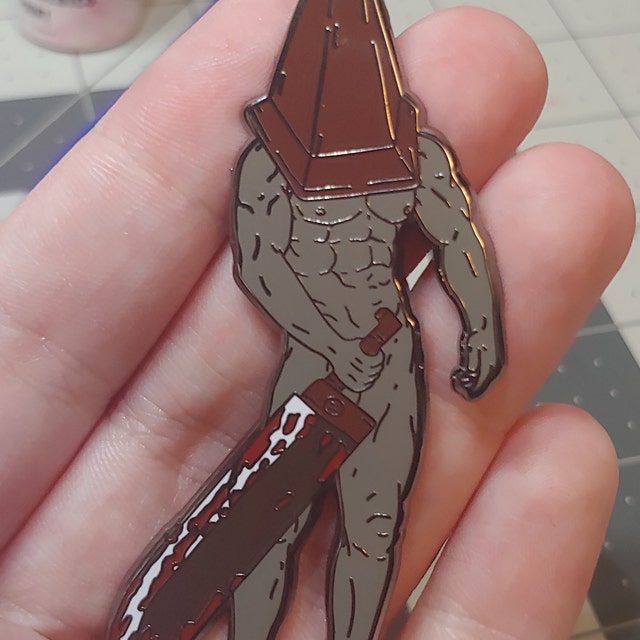 Silent Lewd Pyramid Head Pin – Tray's Tasty Trinkets