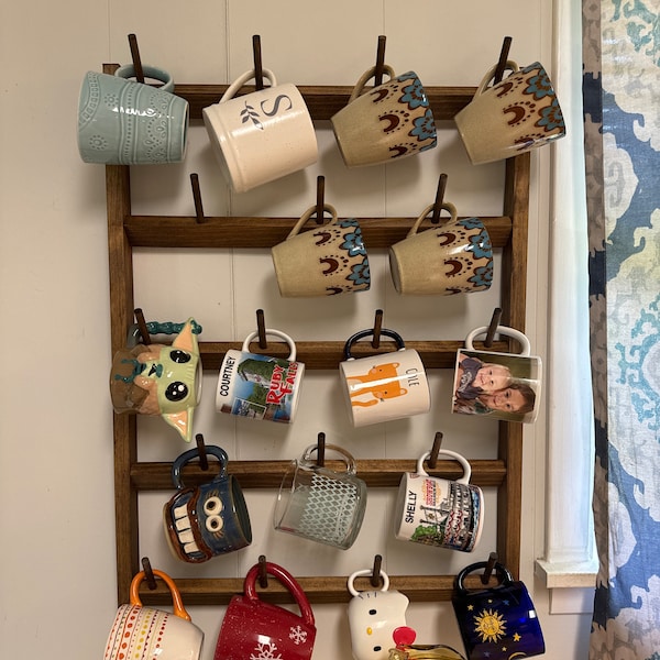 Wood Coffee Mug Rack: Handmade Kitchen Organizer, Holds 27 Mugs or ...