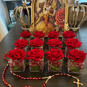 Personalized Rose Wedding favor, Princess Belle Party, Beauty and the beast, Engagement, Bridal shower, Quinceanera, Mis Quince, Guest Gifts