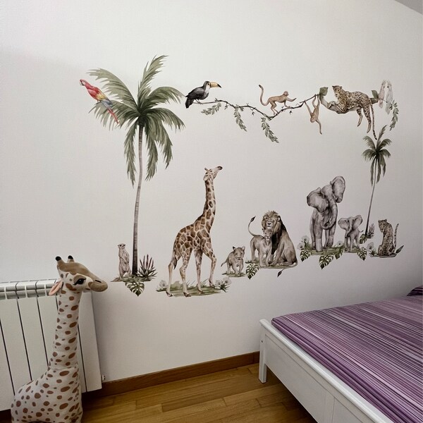 Safari Animals Nursery Wall Decal, Jungle Nursery Decor Tropical Monkey ...