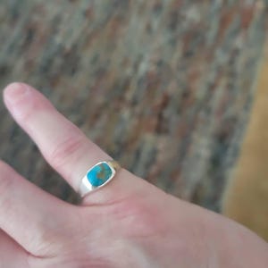 Simple Turquoise Signet Ring - Sterling Silver 925 - Blue Green