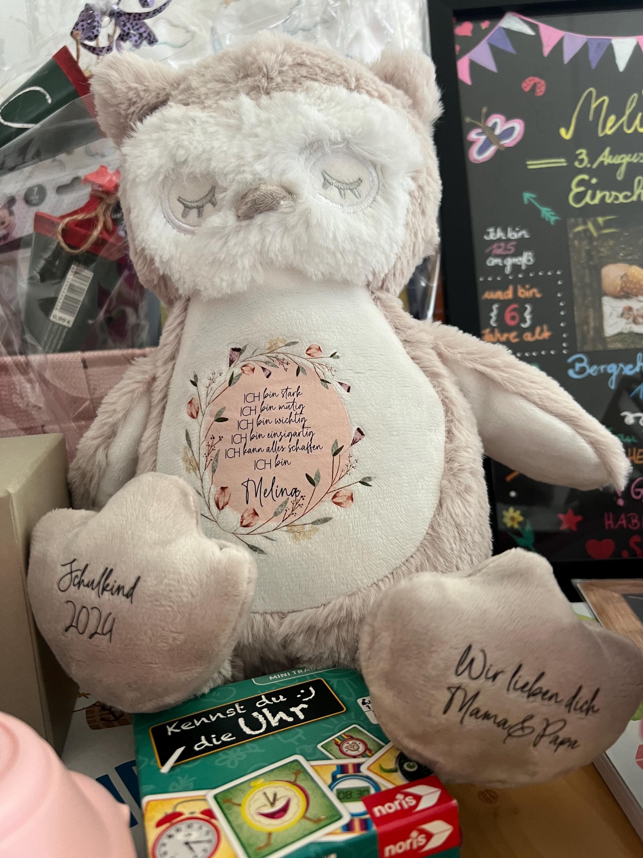 personalized plush toy | cuddly toy | school enrollment gift | gift for children | owl, sloth or rabbit | affirmation |