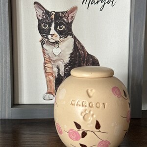 ピンクのバラの猫の骨壷、バラの犬の骨壷、ベビーピンクのバラ、花柄