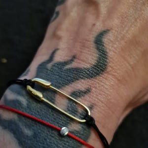925 Safety Pin, Red String Bracelet, Paper Clip Bracelet, Minimal Gold Safety Pin Bracelet, Protection Jewelry,
