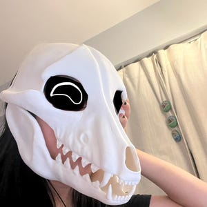 Canine Skull Realistic Skulldog Bone Mask - Movable Moving Hinge