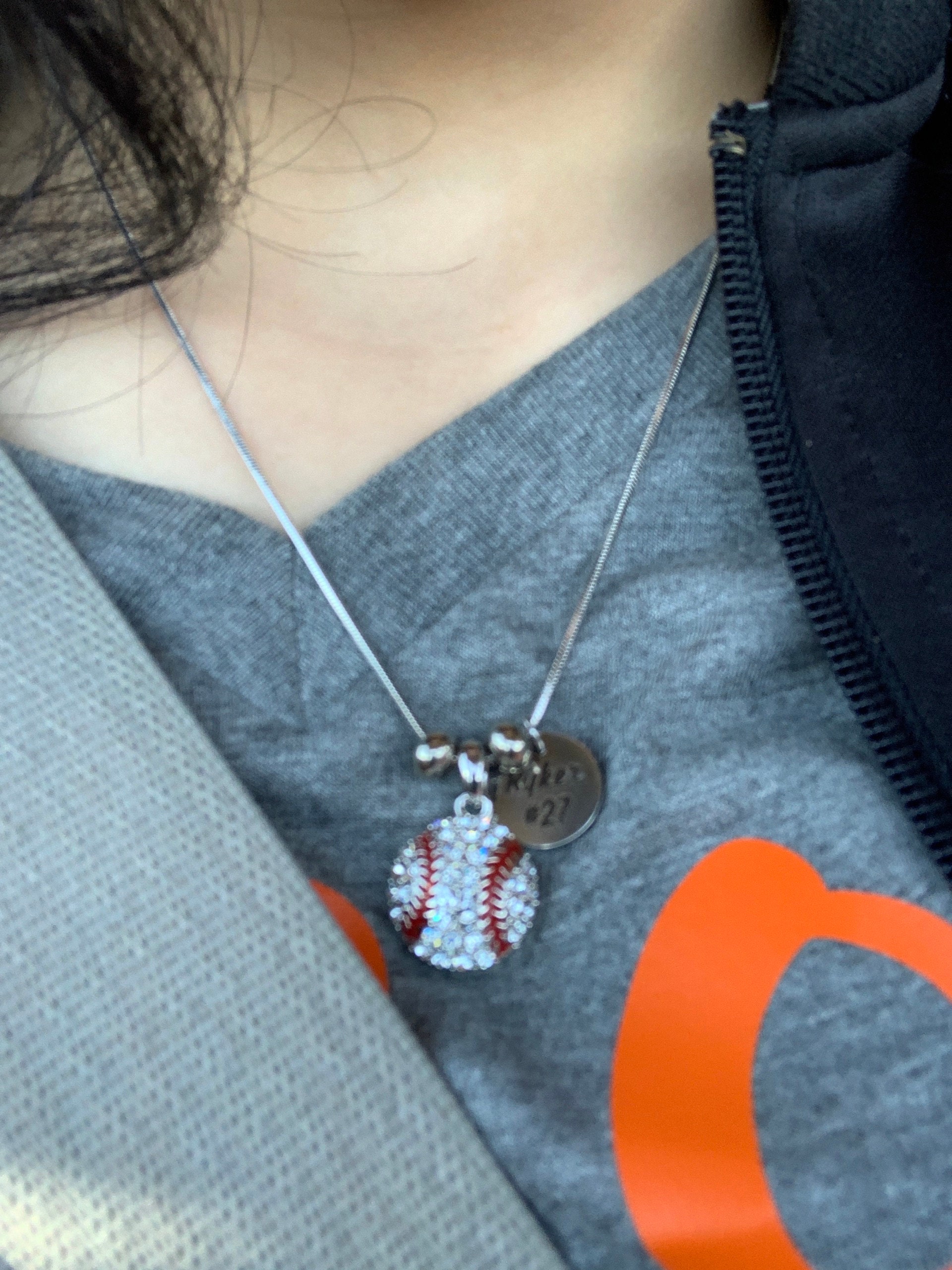 Custom BASEBALL Pendant Name Necklace - Several Colors Available - Personalized, Stainless Steel, Crystal, Laser Engraved