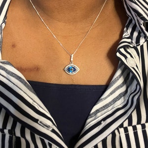 925 Sterling Silver Blue Evil Eye Crystal CZ Drop Pendant Necklace Lucky  Protection Charm Pendant Women's Jewelry Gift for Her Zen Hamsa 