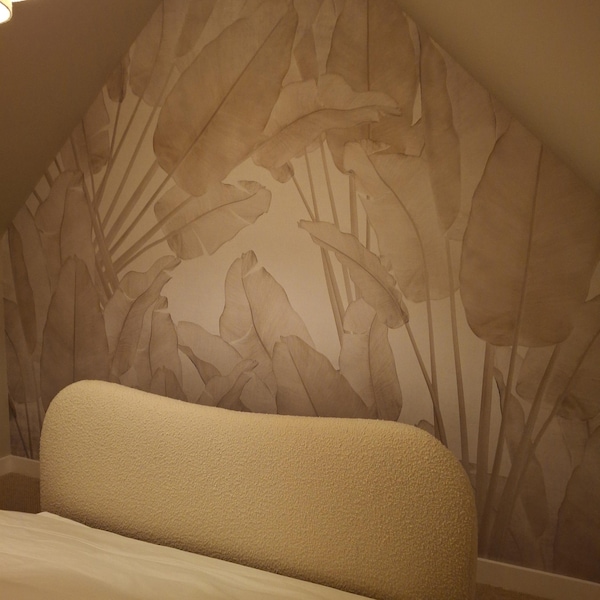 Banana Leaf Wallpaper Tropical Wall Mural Beige Peel and Stick - Etsy