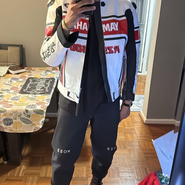 YAMAHA Men Motorbike Racing Leather Jacket Red & White