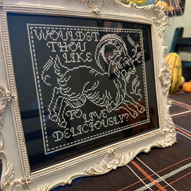 Black Phillip Goat Woodcut Block Print Style - Gothic Cross