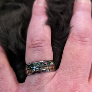 ATOP Men's Tungsten Wedding Ring With Koa Wood & Abalone Shell Inlay - 8mm Silver Band, Scratch Resistant