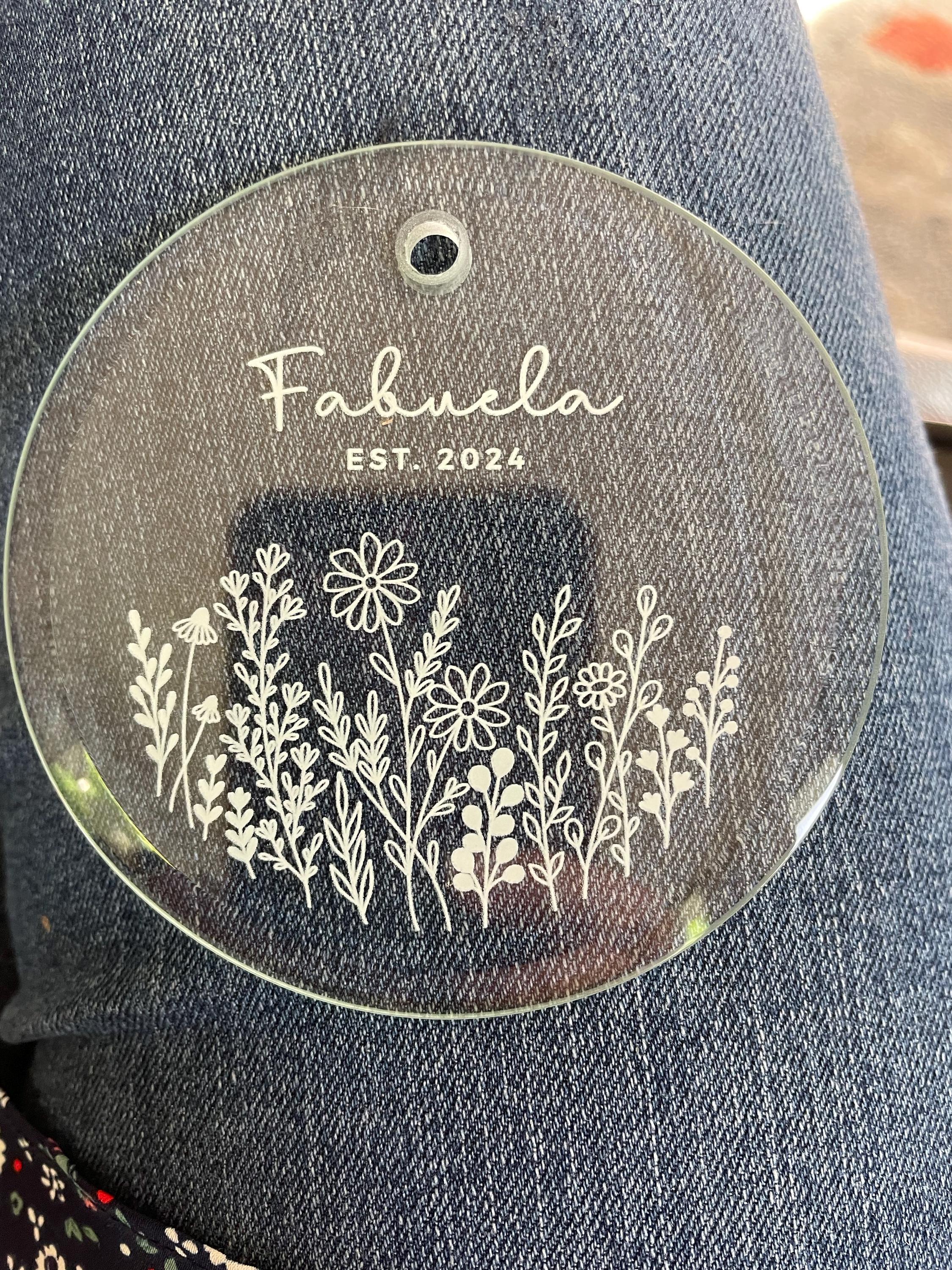 Glass Grandma Ornament, New Grandma Gift, Custom Flower Ornament,Baby Announcement, Grandma Est. Date Custom Ornament, New Baby Reveal gift