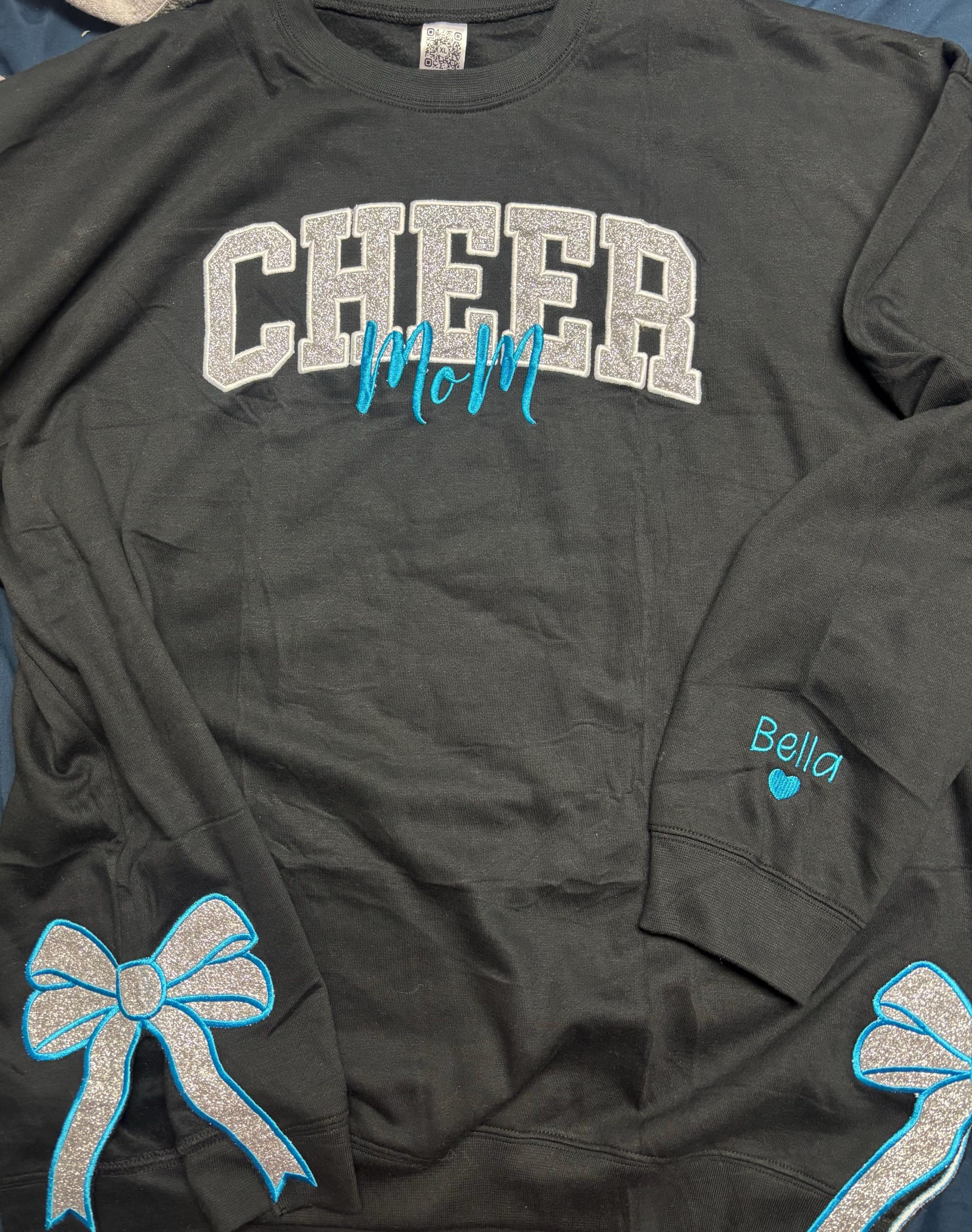 Cheer Mom Side Bow Cut-Out Sweatshirt With Glitter, Trendy Coquette Bow, Cheer Mom Sweatshirt Cheer Gift Glitter Cheerleader Hoodie Coquette