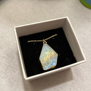 Customer photo from Kiley, Large Raw Rainbow Moonstone Necklace