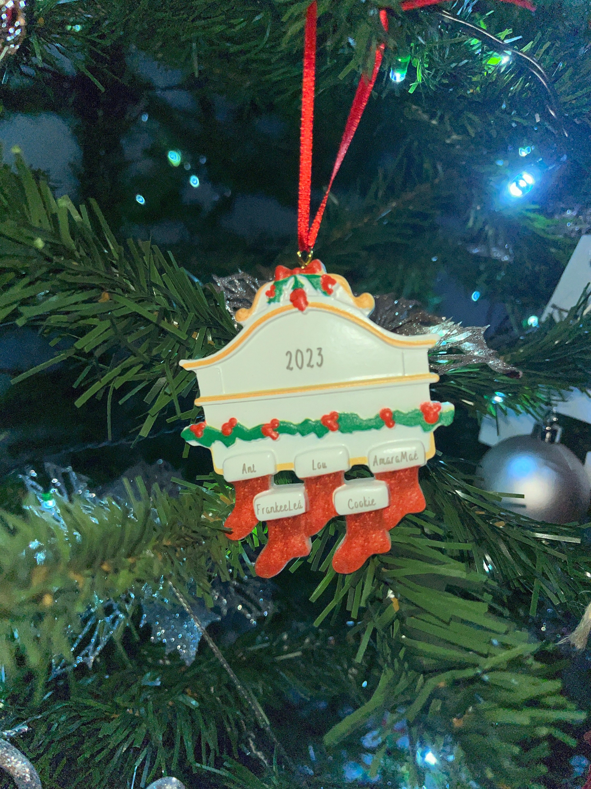 Personalised Family Ornament 2-8 Names, Christmas Stockings Tree Decoration