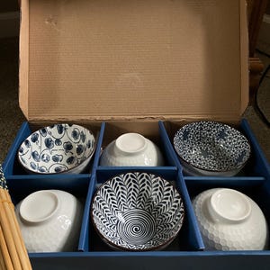 Set of 6 Blue Japanese Chinese Style Rice Bowl Gift Set - Etsy