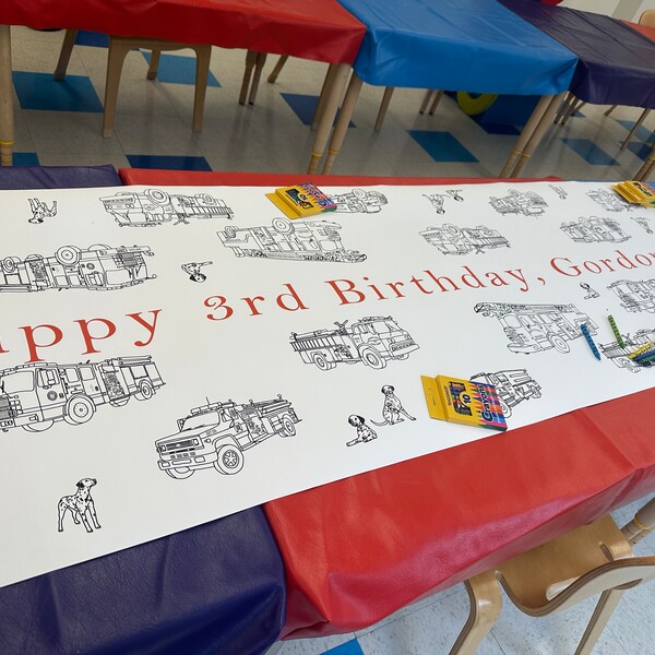 Personalized Fireman Birthday Decorations Coloring Table Runner ...