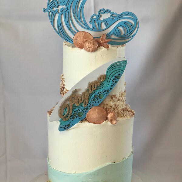 Personalized Beach Cake Topper | Custom Name Surfboard Party Decoration ...