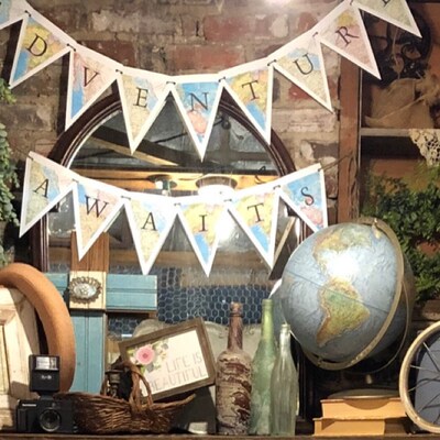 Map Banner Garland, Digital Map Party Pennant Flags, Full Alphabet You ...
