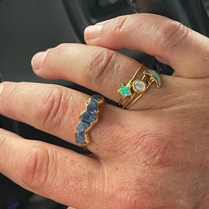 Customer photo, Sterling Silver Eternity Sapphire Ring, Raw Sapphire Ring,