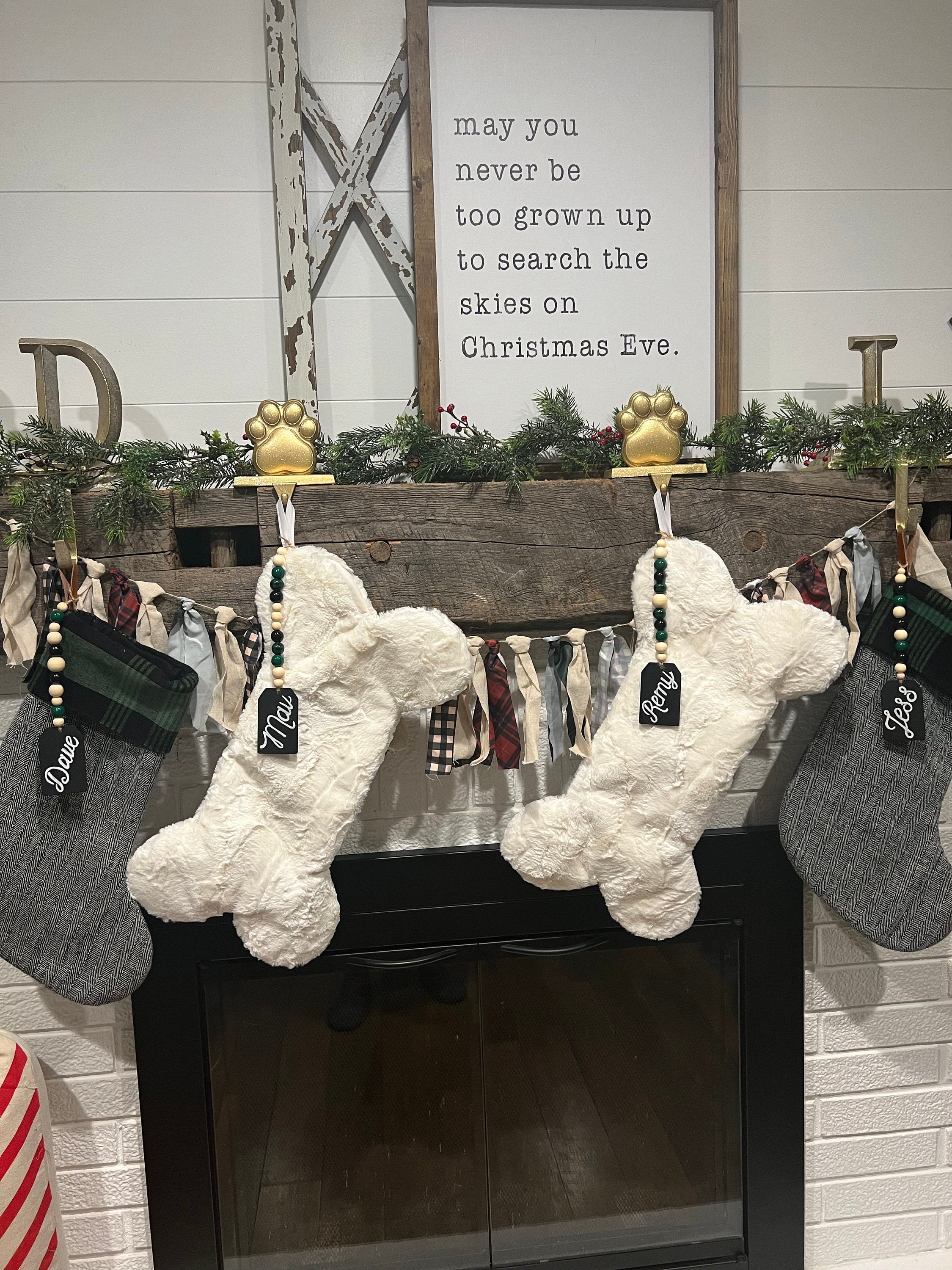 Fur Pet Christmas Stockings - Dog Stocking with Tag - Personalized Dog Bone Stocking - Gift for Dog Lover - Stocking Stuffer